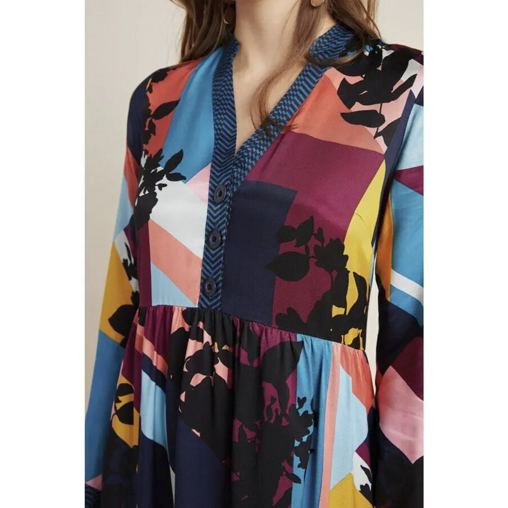 Anthropologie Maeve Gillian Abstract Shirtdress Blue Black Shirt Dress Size XS - Picture 4 of 14